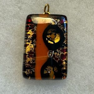 Murano Glass Necklace Pendant with Gold and Black Accents
